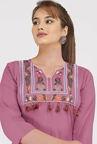 Glamson Women's Viscose Rayon Calf Length Peach01 Embroidered Round Neck 3/4 Sleeve Kurti(Pack of 1,S)-thumb3
