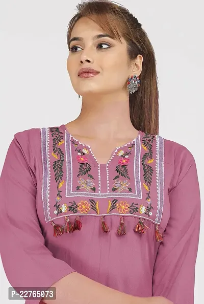 Glamson Women's Viscose Rayon Calf Length Peach01 Embroidered Round Neck 3/4 Sleeve Kurti(Pack of 1,S)-thumb4