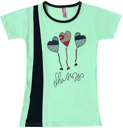 Stylish Blue Cotton Printed Tee For Girls