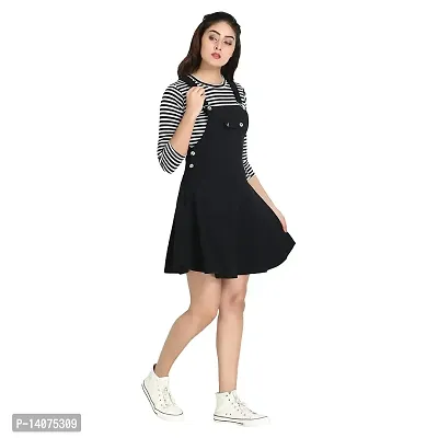 Vedansh Enterprises Stylish Relaxed Fit Dungaree and Striped Top for Women  Girls Black-thumb3