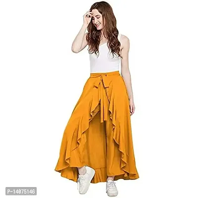 Vedansh Enterprises Rayon Cotton Ruffle Skirt Palazzo for Women,28 to 34 Plazzo Mustard