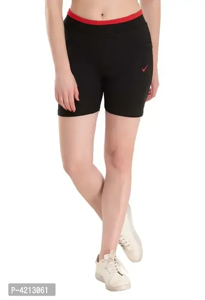 Trendy Cotton Lycra Solid Black Shorts For Women