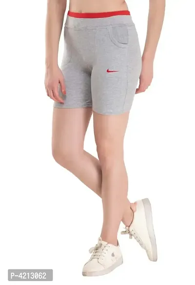 Trendy Cotton Lycra Solid Grey Shorts For Women