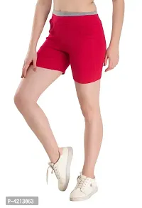 Trendy Cotton Lycra Solid Magenta Shorts For Women-thumb1