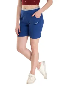 Trendy Cotton Lycra Solid Royal blue Shorts For Women-thumb1