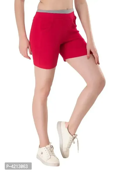 Trendy Cotton Lycra Solid Magenta Shorts For Women