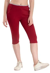 Trendy Solid Cotton Lycra Fabric Capri For Women-thumb1