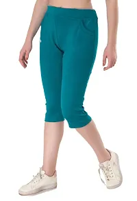 Trendy Solid Cotton Lycra Fabric Capri For Women-thumb1