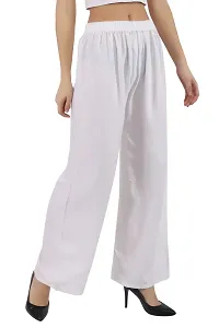 Women's White Solid Rayon Trousers Palazzo-thumb2