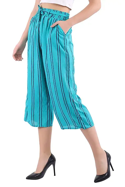 Rayon Striped Mid - Rise Capris