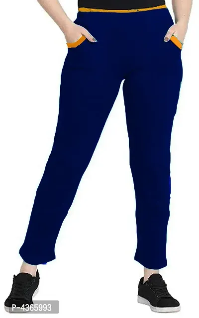 Women's Blue Cotton Solid Relaxed Fit Jeggings