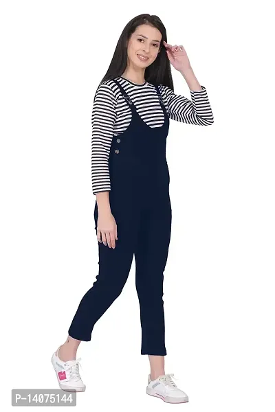 DUVE Fashion Cotton Blend Bodycon Striped Maxi Women's Dungaree Dress with Top Free-thumb3