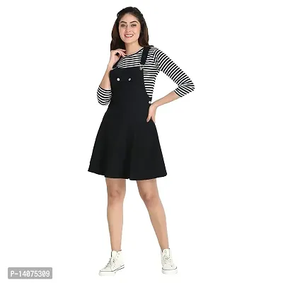 Vedansh Enterprises Stylish Relaxed Fit Dungaree and Striped Top for Women  Girls Black-thumb0