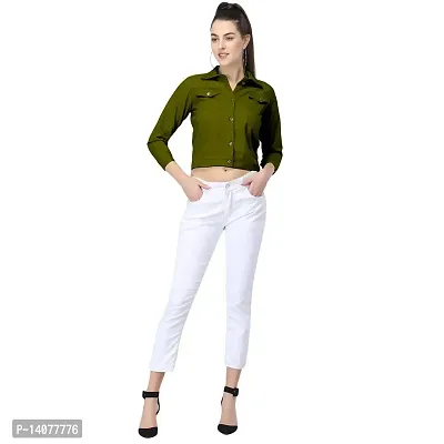 Vedansh Enterprises Women Solid Cotton Jacket 3/4 sleeve for Girls Women (M, Dark Green)