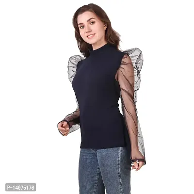 Vedash Enterprises Stylish Net Sleeve High Neck Top For Women-thumb2