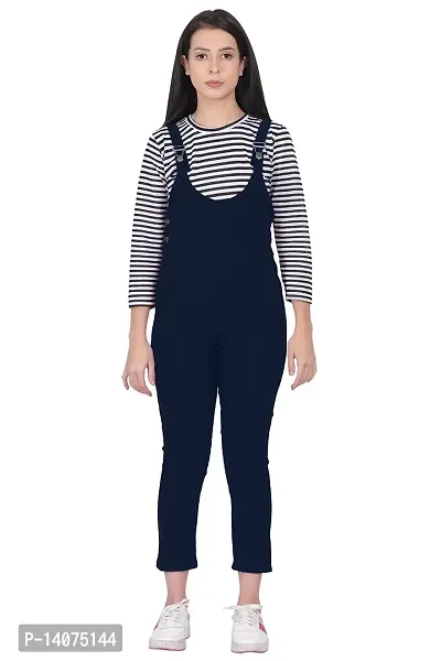 DUVE Fashion Cotton Blend Bodycon Striped Maxi Women's Dungaree Dress with Top Free