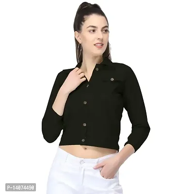 Vedansh Enterprises Women Solid Cotton Jacket 3/4 sleeve for Girls Women (L, Black)-thumb0