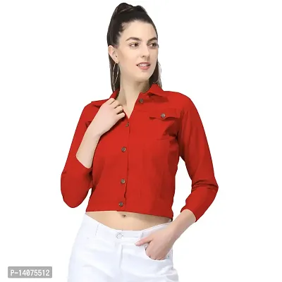 Vedansh Enterprises Women Solid Cotton Jacket 3/4 sleeve for Girls Women (M, Red)