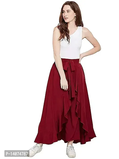 DUVE Fashion Women's Ruffle Palazzo Trouser Pant | Women's Ruffle Pants Split High Waist Crepe Palazzo Overlay Pant Skirt