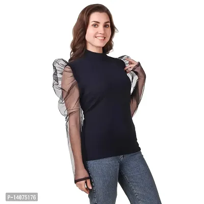 Vedash Enterprises Stylish Net Sleeve High Neck Top For Women-thumb4