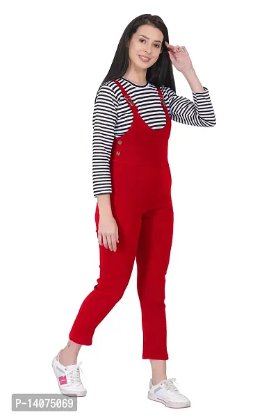 DUVE Fashion Cotton Blend Bodycon Striped Maxi Women's Dungaree Dress with Top Free-thumb4