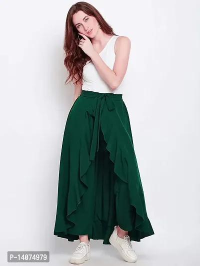 Vedansh Enterprises Skirt Style Rayon Cotton Ruffle Palazzo for Women, M to XXL Wearable Plazzo Green
