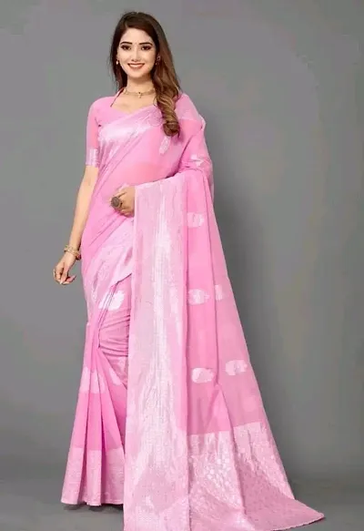 Sangam Prints Women's Linen Woven Work Saree with Blouse Piece (SGMDR-2115,Pink)