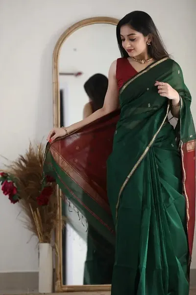 New In Cotton Silk Saree with Blouse piece 