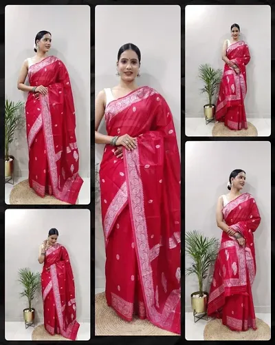 Glamorous Cotton Silk Saree with Blouse piece 