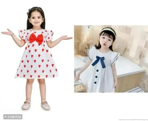 Stylish White Cotton Frocks Dresses For Girls Pack Of 2-thumb0