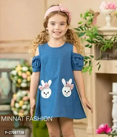 Stylish Blue Cotton A-Line Dress Dresses For Girls-thumb0