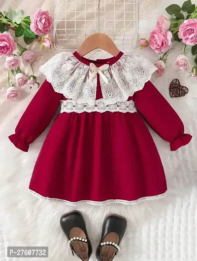 Stylish Maroon Wool A-Line Dress Dresses For Girls