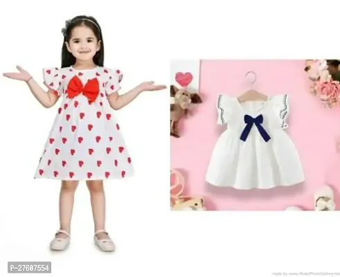 Stylish White Cotton Frocks Dresses For Girls Pack Of 2