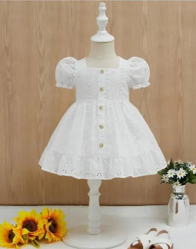 Baby Eyelet Embroidery Puff Sleeve Ruffle Hem Dress