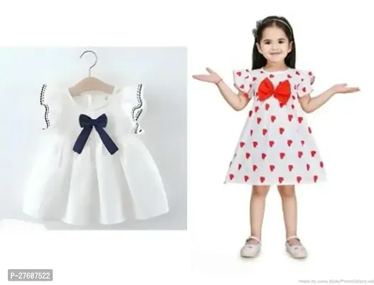Stylish White Cotton Frocks Dresses For Girls Pack Of 2-thumb0