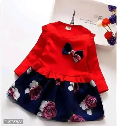 Stylish Red Cotton A-Line Dress Dresses For Girls-thumb0