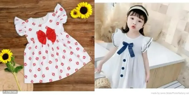 Stylish White Cotton Frocks Dresses For Girls Pack Of 2