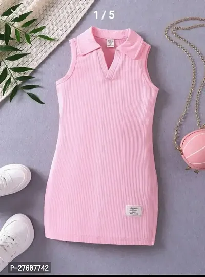 Stylish Pink Linen Blend A-Line Dress Dresses For Girls-thumb0
