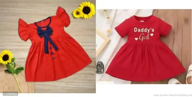 Stylish Red Cotton Frocks Dresses For Girls Pack Of 2-thumb0