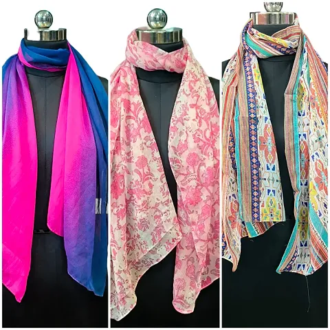 Stylish Cotton Printed Stoles For Women -Pack Of 3