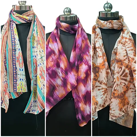 Stylish Cotton Printed Stoles For Women -Pack Of 3