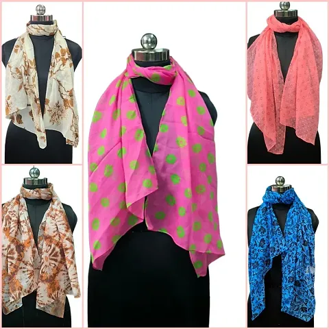 Stylish Cotton Printed Stoles For Women -Pack Of 5