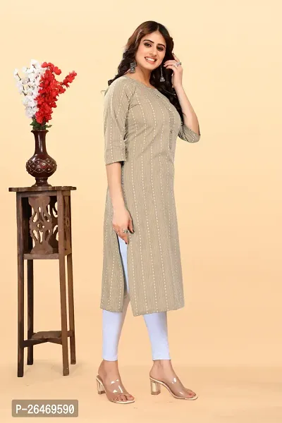 Stylish Beige Cotton Blend Ikat Straight Kurta For Women-thumb3