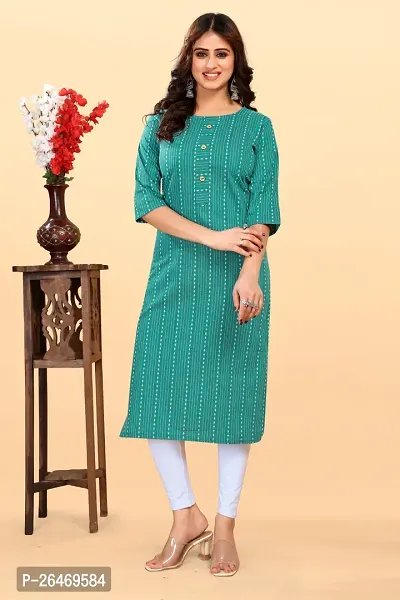 Stylish Green Cotton Blend Ikat Straight Kurta For Women-thumb0