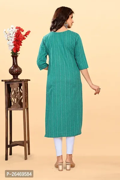 Stylish Green Cotton Blend Ikat Straight Kurta For Women-thumb2