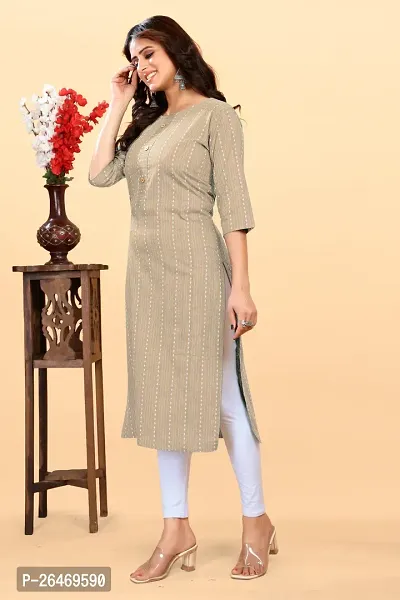 Stylish Beige Cotton Blend Ikat Straight Kurta For Women-thumb4