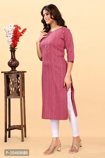 Stylish Pink Cotton Blend Ikat Straight Kurta For Women-thumb4