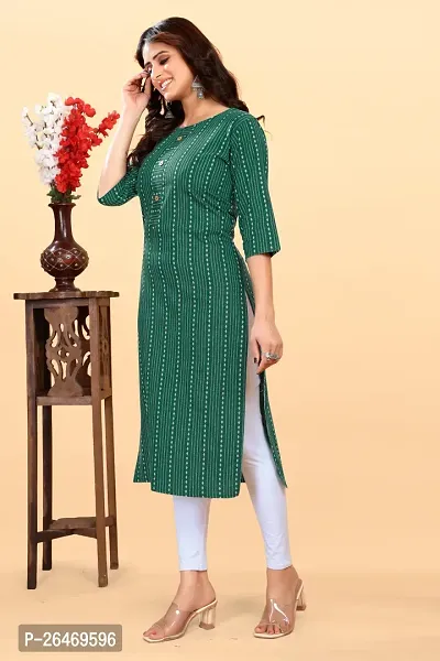 Stylish Green Cotton Blend Ikat Straight Kurta For Women-thumb4