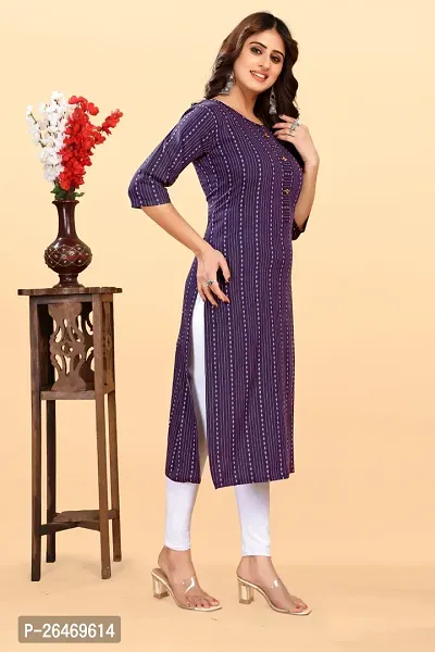 Stylish Purple Cotton Blend Ikat Straight Kurta For Women-thumb3