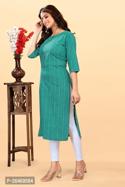 Stylish Green Cotton Blend Ikat Straight Kurta For Women-thumb4